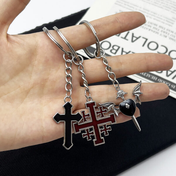 Wholesale Double Cross Keychain Black Cross Design for Bag Car Key Decorative Accessory