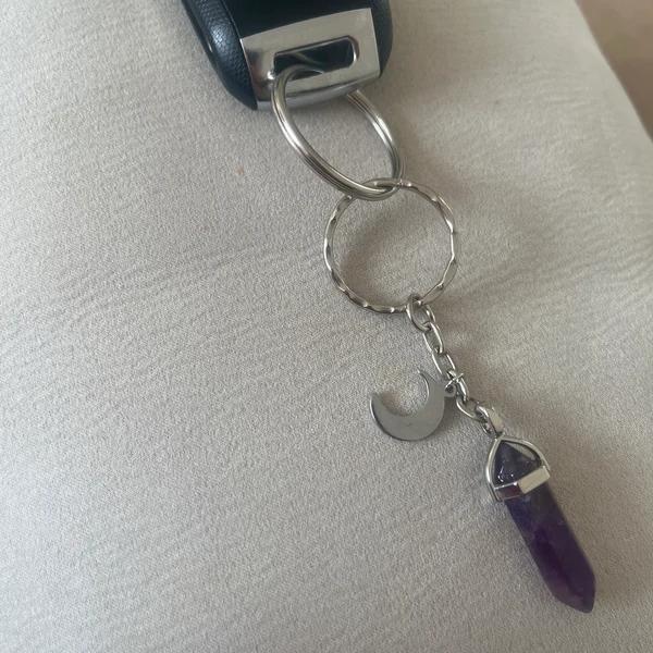 Wholesale Crescent Moon Amethyst Crystal Keychain Trendy Bag Charm for Gift or Boutique Resale