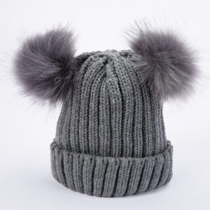 Wholesale Women's Double Pom Pom Knit Beanie  Adjustable Black Winter Hat, Everyday Styling Fashion Accessory