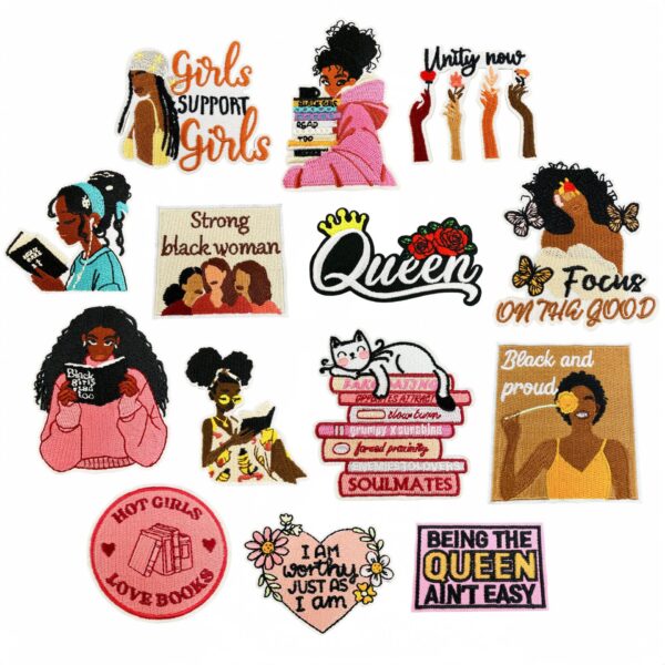 oly-04f143cf8e1e447e82c99c6656f36e55 Wholesale Embroidered Black Girl Empowerment Patch Set Decorative Iron-On Applique for Clothes Bags Boutique Gift