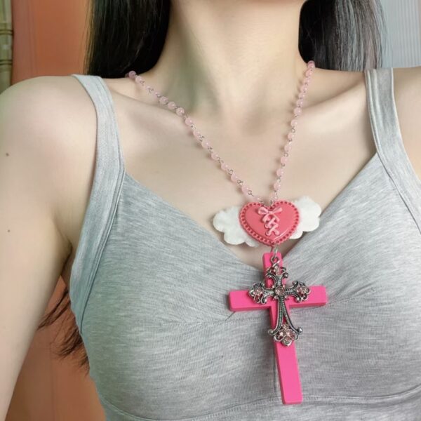 oly-050033cb6f7201e71cdc835424464813 Wholesale Y2K Angel Cross Pendant Necklace Trendy Gothic Clavicle Chain Jewelry Accessory for Boutique Resale