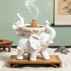 Wholesale White Resin Mother and Child Elephant Incense Burner Home Decorative Gift
