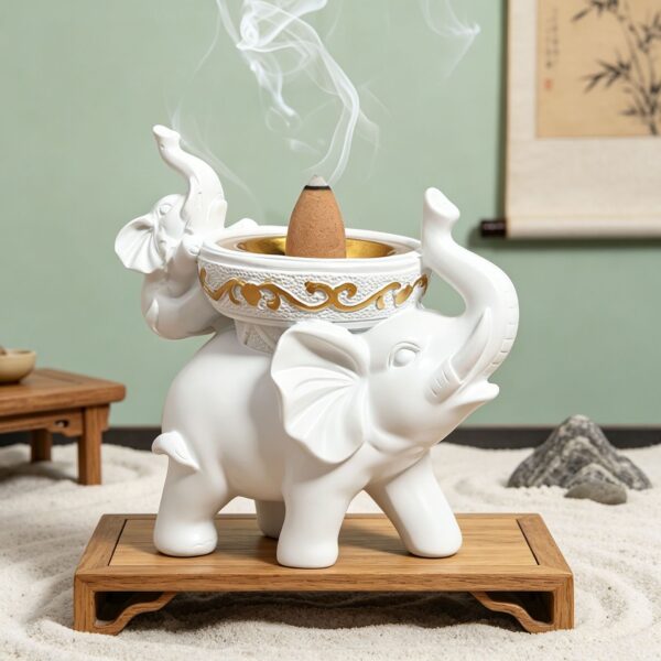 Wholesale White Resin Mother and Child Elephant Incense Burner Home Decorative Gift