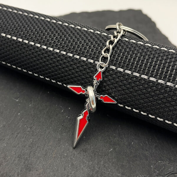 Wholesale Red Distressed Cross Pendant Keychain, Punk Style, Zinc Alloy Car Key Accessory