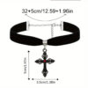 Wholesale Gothic Red Gemstone Cross Black Velvet Choker Necklace Trendy Fashion Accessory Gift