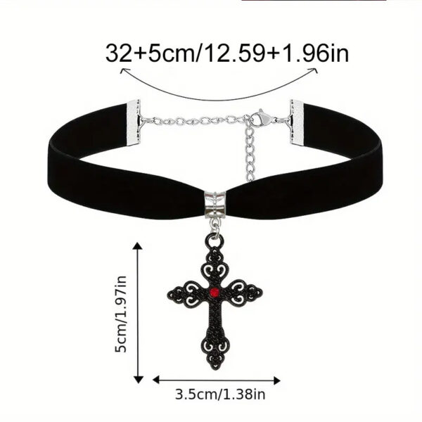 Wholesale Gothic Red Gemstone Cross Black Velvet Choker Necklace Trendy Fashion Accessory Gift