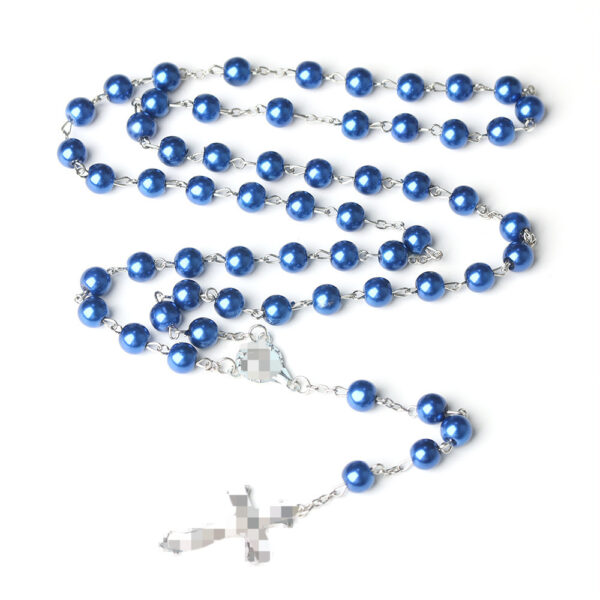 oly-05432d08f711284d96c6561473d85990 Wholesale Imitation Pearl Rosary Cross Necklace White Alloy Pendant Fashion Jewelry Gift