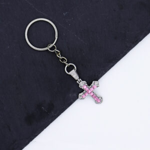 oly-054aa920bc244614cc9e88e2ceda12e1 Wholesale Stylish Rhinestone Cross Keychain Pendant Pink Jewelry Accessory for Car Keys