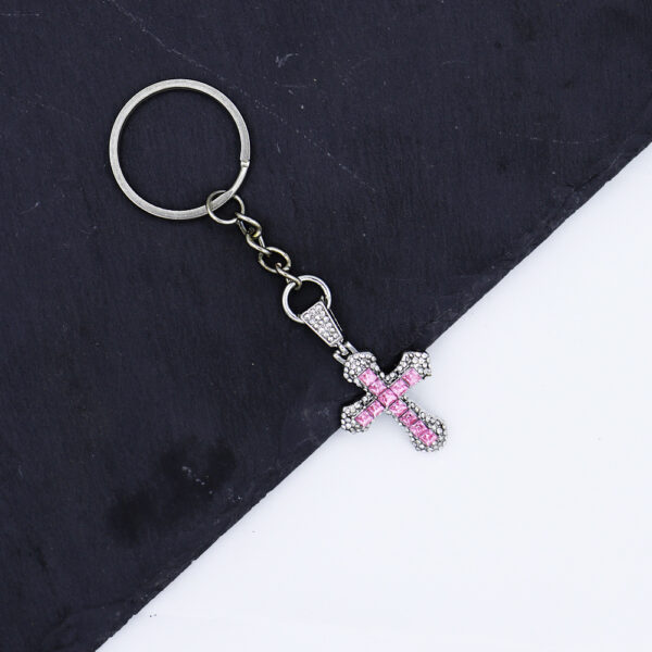 Wholesale Stylish Rhinestone Cross Keychain Pendant Pink Jewelry Accessory for Car Keys