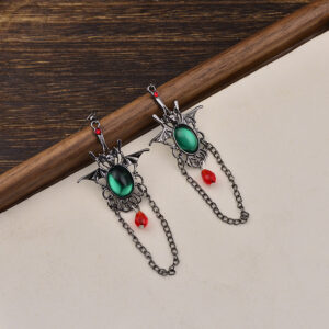 oly-0581c19117b0f530d79995d80627eaa3 Wholesale Vintage Gothic Bat Rhinestone Tassel Earrings Zinc Alloy Gun Black Party Jewelry