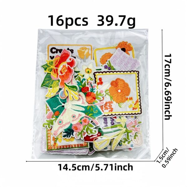 oly-05a17006a87d52e331086980a7033c12 Wholesale Polyester Thread Embroidered Patches 16pcs Garden Floral Design with English Slogan for Clothing Decoration Gift