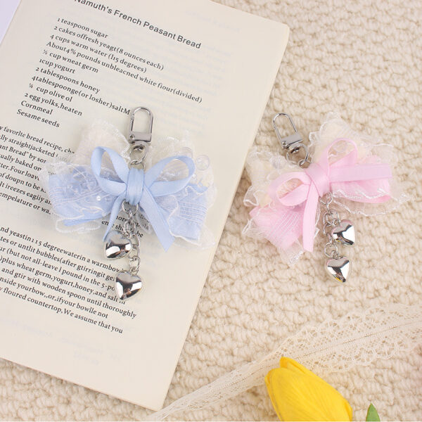 oly-05c583aebbc08f4a90e18647551109a8 Wholesale Lolita Style Pink Silicone Bag Charm with Heart Lace Bow Fashion Accessory Keychain