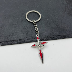 Wholesale Red Distressed Cross Pendant Keychain, Punk Style, Zinc Alloy Car Key Accessory