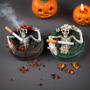 Wholesale Resin Flower Skull Ashtray Halloween Decorative Desktop Ornament for Home Office