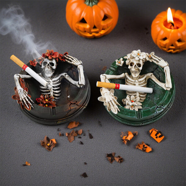 Wholesale Resin Flower Skull Ashtray Halloween Decorative Desktop Ornament for Home Office