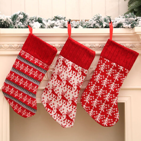 Wholesale Knitted Striped Christmas Stocking Holiday Gift Decorative Bag for Boutique Resale