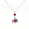 Wholesale Gothic Red Rhinestone Wing Dagger Heart Pendant Necklace Vintage Silver Plated Y2K Chic Choker Fashion Jewelry Accessory for Resale