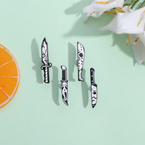 Wholesale Punk Style Skull Alloy Brooch Pin, Black White Knife Shape, Everyday Wear Jewelry Accessory