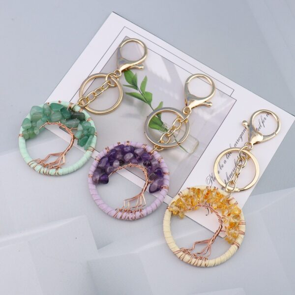 oly-068ab683ad31c811761352e92649af18 Wholesale Crystal Tree of Life Pendant Keychain Handmade Leather Key Ring Fashion Accessory Boutique Resale Gift