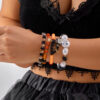 oly-069316b4c42749dffe138c1ddd31b356 Wholesale Halloween Pumpkin Skull Elastic Bracelet Set - Fashion Jewelry Accessory Gift for Party Boutique Resale