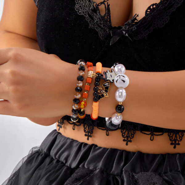 oly-069316b4c42749dffe138c1ddd31b356 Wholesale Halloween Pumpkin Skull Elastic Bracelet Set - Fashion Jewelry Accessory Gift for Party Boutique Resale
