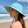 oly-069498347b5a0388ae70ac70bde159f8 Wholesale Chic Solid Color Quick Dry Flat Top Bucket Hat with Wide Brim for Sun Protection Outdoor Travel