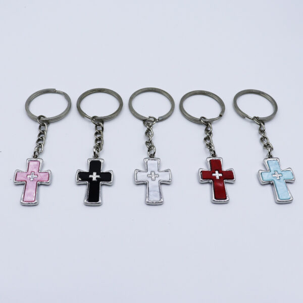 oly-06ad6d58f25c4f5adcfe63a233a34e12 Wholesale Pink Metal Double Cross Keychain European Style Car Key Accessory Boutique Gift