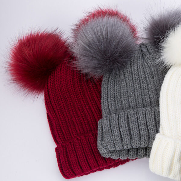 oly-06b482ae13ee8c13bf45c85229c0991f Wholesale Women's Double Pom Pom Knit Beanie Adjustable Black Winter Hat, Everyday Styling Fashion Accessory