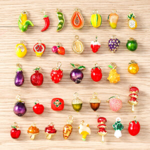 Wholesale Trendy Faux Fruit Vegetable Pendant Charms 5 Pack Zinc Alloy DIY Jewelry Accessories in Purple Radish