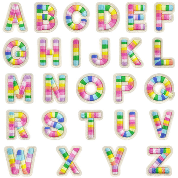 oly-06f71c5267d22ca9b0bcadcd8c105bf6 Wholesale Polyester Embroidered Letter Patches Rainbow Design Self-Adhesive for Shoes Hats
