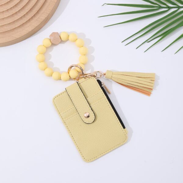 Wholesale Tassel Yellow PU Card Case Keychain Wallet Trendy Decorative Accessory for Resale