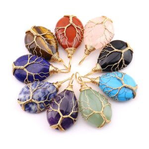 oly-073617ccf96dc0e6d881397d63c9ab8e Wholesale Quartz Teardrop Tree of Life Pendant Necklace Fashion Jewelry Accessory