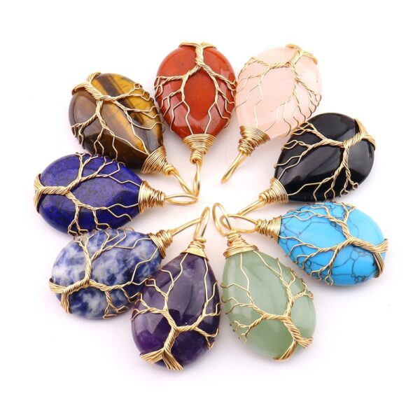 Wholesale Quartz Teardrop Tree of Life Pendant Necklace Fashion Jewelry Accessory