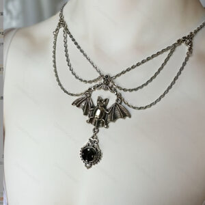 oly-0742ae7fc7f572cd18cc1ae648a67023 Wholesale Vintage Multi Layer Bat Pendant Clavicle Chain Necklace Black Alloy Jewelry Halloween Gift