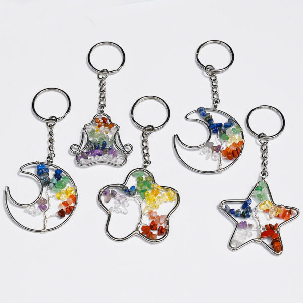 oly-074a2fae0d7e8cc0b5fd1f0b975fff47 Wholesale Natural Crystal Yoga Keychain Pendant Five pointed Star Tree of Life, Fashion Accessory