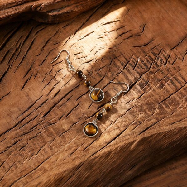 oly-07c8f3ce89d47c7b9cddad1378485226 Wholesale Retro Bohemian Tassel Earrings Tiger Eye Stone Zinc Alloy Jewelry Accessory Gift