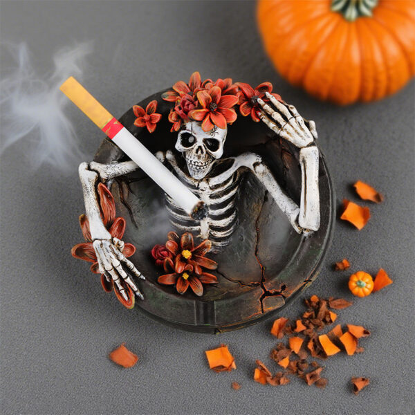 Wholesale Resin Flower Skull Ashtray Halloween Decorative Desktop Ornament for Home Office