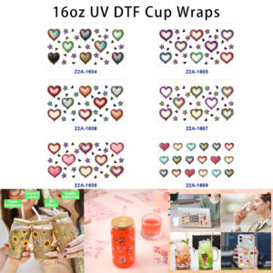 oly-080dc6b08440ac6ba928a37733ca3bfa Wholesale 5pcs Vintage Distressed Gradient Heart Star Mixed Decor Prints 16oz Cup UV DTF Wraps