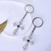 Wholesale European Style Cross Pendant Keychain Titanium Steel Rhinestone Dark Blue Fashion Accessory