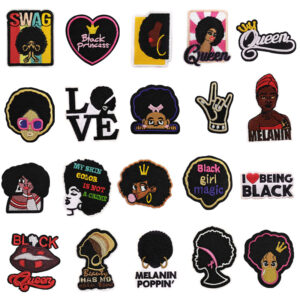 oly-08c42c7f3eab3a1228b8afff8e9f2166 Wholesale Polyester Thread Cartoon Black Girl Embroidered Patch for Clothing Decorative DIY Sticker