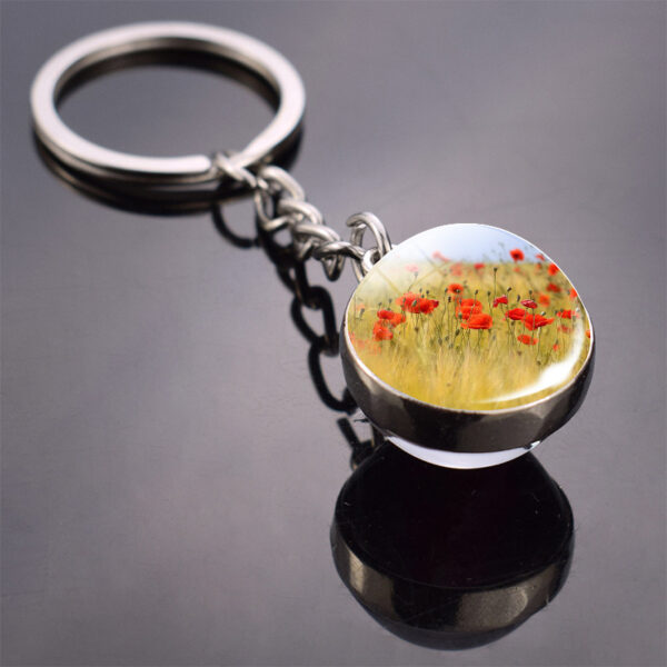 Wholesale Metal Poppy Flower Glass Ball Keychain Fashion Accessory Birthday Gift