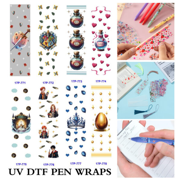 Wholesale 2/8/16pcs UV DTF Stickers Fantasy Wizard Potion Prop Patterns Pen and Bookmark Stickers