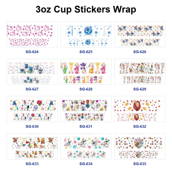 Wholesale 8pcs Whimsical Childlike Cartoon 3oz Cup Stickers Wrap OLY Exclusive