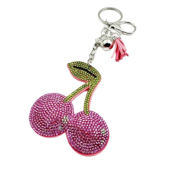 Wholesale Cherry Velvet Keychain with Rhinestone Detail Korean Velvet Fashion Gift for Wedding