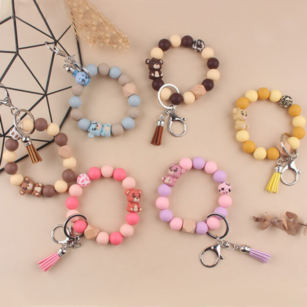 oly-0975e81a52dd2adc9d6f4c68ff5f8769 Wholesale Silicone Cartoon Bear Keychain Accessory Korean Style Gray Blue Cute DIY Bead Bracelet Gift