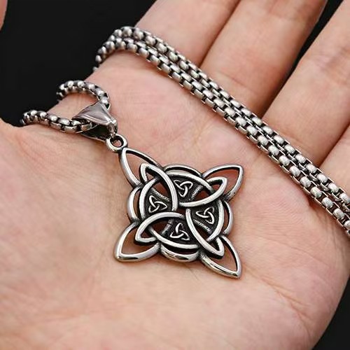 Wholesale Stainless Steel Antique Silver Men's Pendant Necklace Viking Celtic Knot Design
