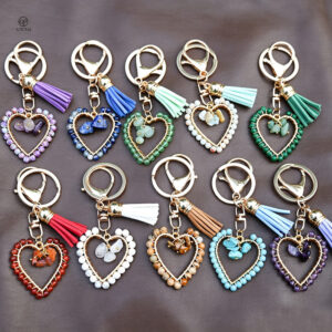 oly-0a20138615f19c5cdbdd6f84b399b7d9 Wholesale Chic Natural Stone Heart Tassel Keychain Amethyst, DIY Bag Charm for Resale