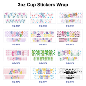 Wholesale 8pcs Mixed Cute Rainbow Cartoon Bear Print 3oz Cup Stickers Wrap OLY Exclusive