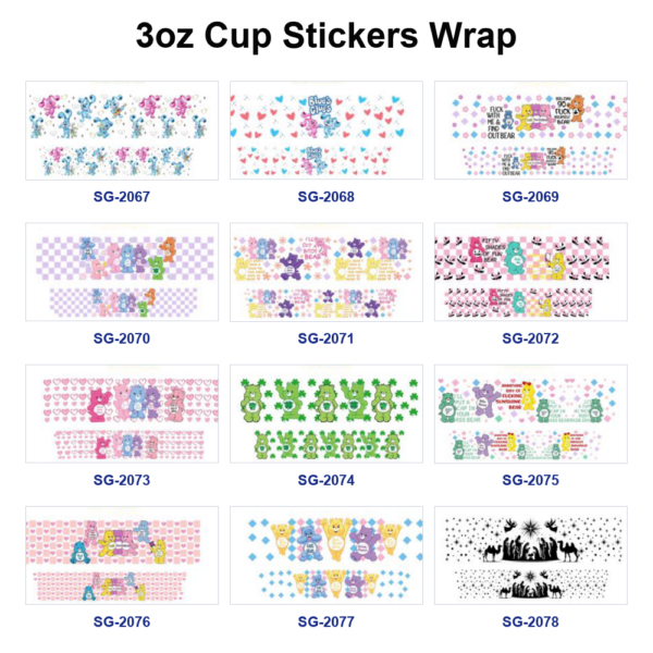 oly-0a880ff671c4d4f22ae3b6e963474553 Wholesale 8pcs Mixed Cute Rainbow Cartoon Bear Print 3oz Cup Stickers Wrap OLY Exclusive