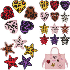 oly-0a9a3d278be23b2e7478a7e29b5af873 Wholesale Embroidered Leather Patches - Love Heart, Star & Leopard Print - Trendy Clothing Decor Accent for Crafting or Gift